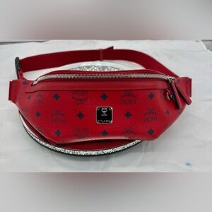 MCM Fursten belt bag in red Visetos coated canvas with silver-tone hardware
